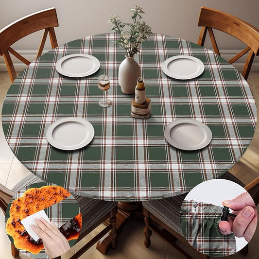 opstellen Fitted Round Tablecloth Waterproof Table Cloth Vinyl Indoor Outdoor Circle Cover for 36-44" Tables Dining Kitchen Apartment Home Party Gear Gifts Summer Fall Patio Picnic Camping Essentials