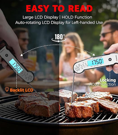 Atogou Professional Meat Thermometer Digital for Cooking Food, <1 Sec Instant Read & ±0.5℉ Accuracy, IP67 Waterproof, Thermocouple Sensor Probe, for Kithchen, BBQ, Grill, Silver