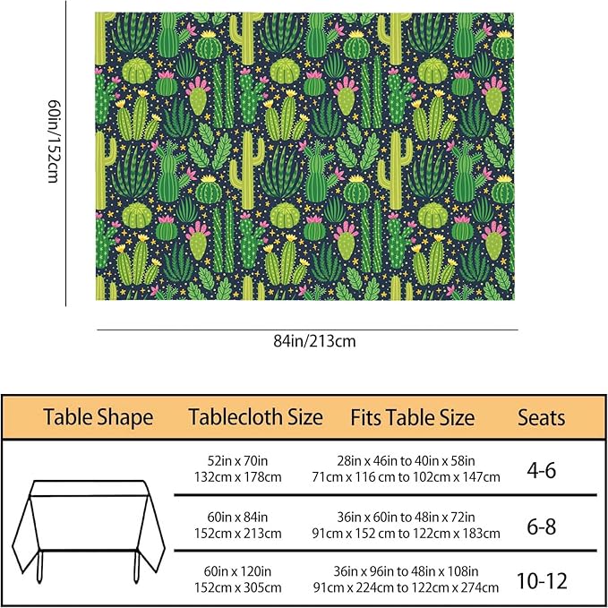 TKS MITLAN Tablecloth Green Plant Table Cloth Rectangle Table 60 x 84 Inch Cactus Flowers Exotic Mexican Kitchen Decorations for Home Dinner Party