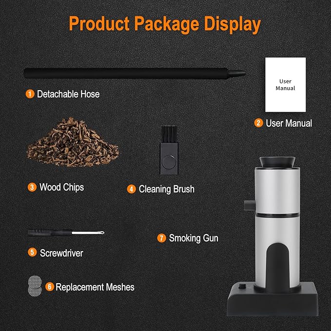 BORUIT Smoking Gun Cocktail & Food Smoker Kit, 2-Speed Cold Smoke Infuser for Cocktails, Whiskey, Meat, BBQ, Cheese – Includes Wood Chips & Accessories, Ideal Gift for Foodies – Silver