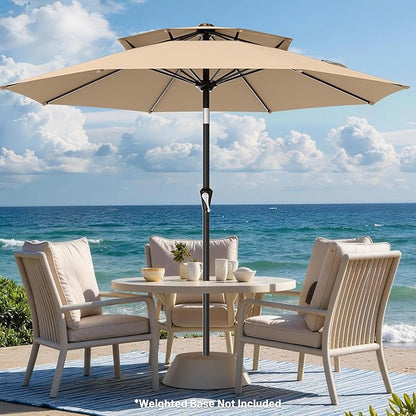 AreShark 10ft 2 Tiers Patio Umbrella - Outdoor Umbrella Waterproof UV Protection, Market Table Umbrella w/Push Button Tilt&Crank for Pool, Porch, Garden(Beige)
