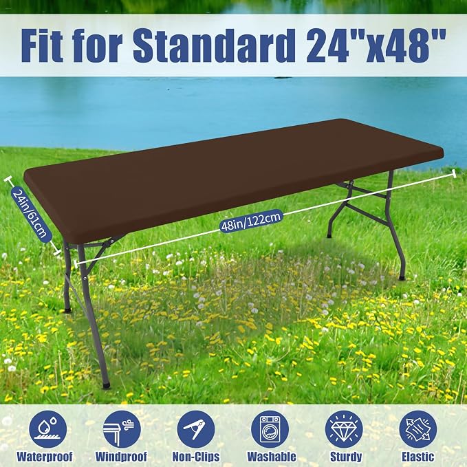 Moosfor 2 Pack Rectangle Spandex Fitted Table Cloth, 4FT Elastic Tablecloth | Washable Picnic Table Cover, Stretch Waterproof Table cloths for Party, Patio, Dining, Kitchen, 24" x 48", Coffee