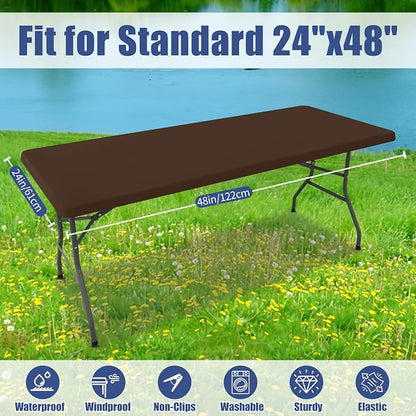 Moosfor Spandex 4 Foot Rectangle Table Cloth, Elastic Fitted Tablecloths for Picnic, Stretch Washable Patio Table Cover for Outdoor, Camping, Banquet and Parties (Coffee, 24"x48")