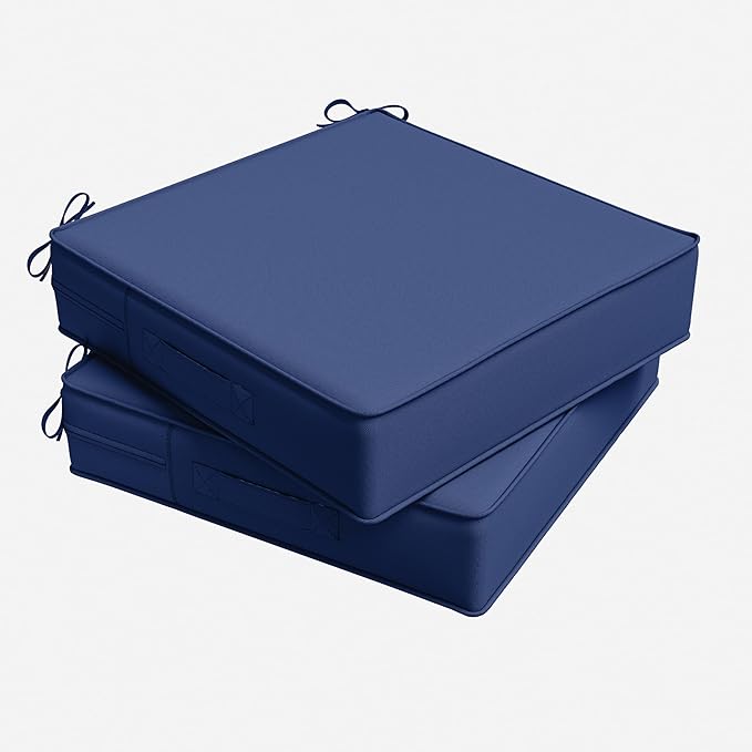Outdoor Chair Cushion 24 x 24 x 5 Inches Patio Furniture Outdoor Waterproof Seat Cushion, Patio Chair Cushion with Handles and Ties, Square Dining Chair Cushion Set of 2, Blue