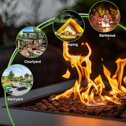 Outdoor Fire Pit Table, 50,000 BTU Gas Firepit, 28 Inch Propane Fireplace for Outside Patio Deck and Garden, CSA Certified Fire Dinning Table with Lid and Lava Rock, Mocha