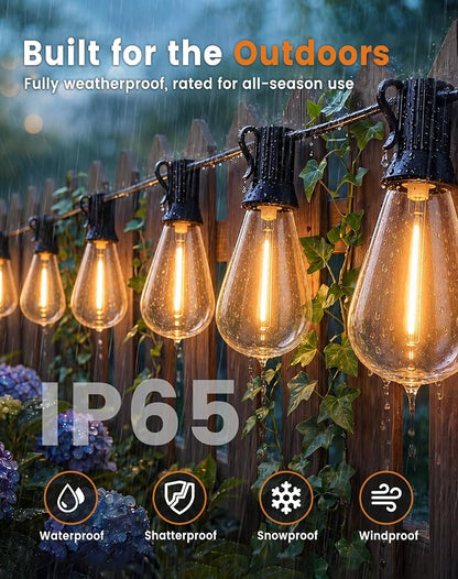30FT(24+6) Outdoor LED String Lights with 2FT Bulb Spacing, Waterproof, Shatterproof, Dimmable, Warm White, 3 Lighting Modes, Timer, Plug in Hanging Backyard Lights for Outside, Patio