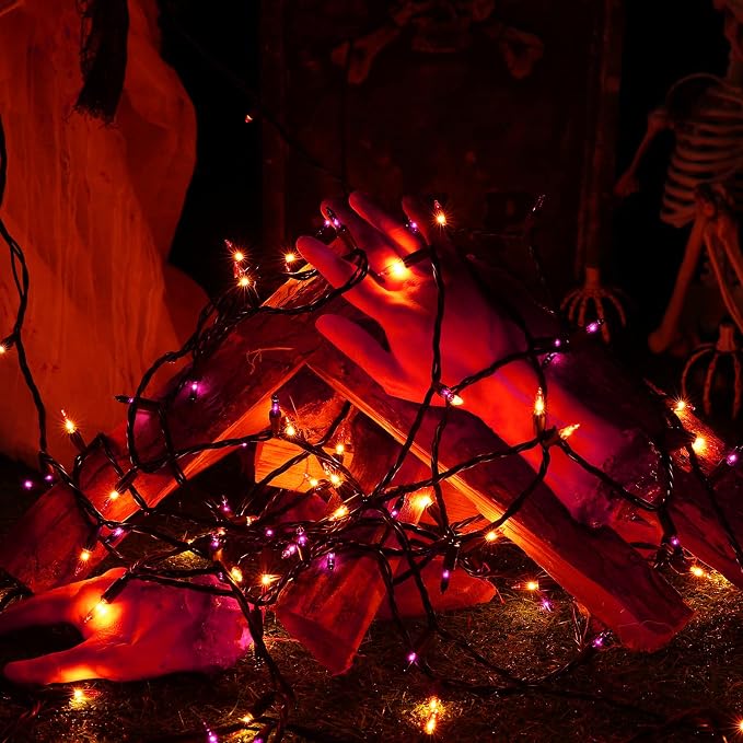 Orange & Purple Halloween Lights, 75ft 300 Count Incandescent String Light | UL Certified Connectable Mini Bulbs String Lights for Outdoor, Indoor, Garden, Porch, Party, Home, Halloween Decor