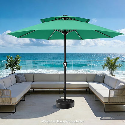 AreShark 12ft 2 Tiers Patio Umbrella - Outdoor Umbrella Waterproof UV Protection, Market Table Umbrella w/ 8 Sturdy Ribs&Crank for Pool, Porch, Garden(Turquoise)