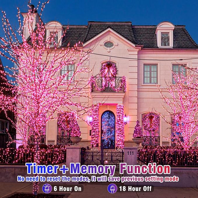 200 LED Pink String Lights Indoor Valentines Day Decorations, 66 FT Valentines Day Lights Waterproof with 8 Modes, Clear Wire Pink Fairy Lights Plug in for Valentine Day Wedding Party Bedroom Decor