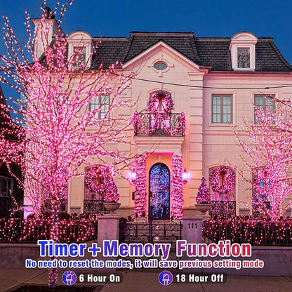 200 LED Pink String Lights Indoor Valentines Day Decorations, 66 FT Valentines Day Lights Waterproof with 8 Modes, Clear Wire Pink Fairy Lights Plug in for Valentine Day Wedding Party Bedroom Decor