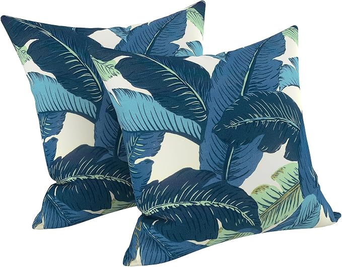 LVTXIII 2 Pack Outdoor Throw Pillow Covers for Patio Furniture, 16x16 Inch Square Pillow Case, Water-Repellent Cushion Covers for Garden, Porch, Sofa, Swaying Palms Blue