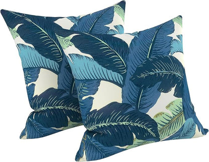 LVTXIII 2 Pack Outdoor Throw Pillow Covers for Patio Furniture, 16x16 Inch Square Pillow Case, Water-Repellent Cushion Covers for Garden, Porch, Sofa, Swaying Palms Blue