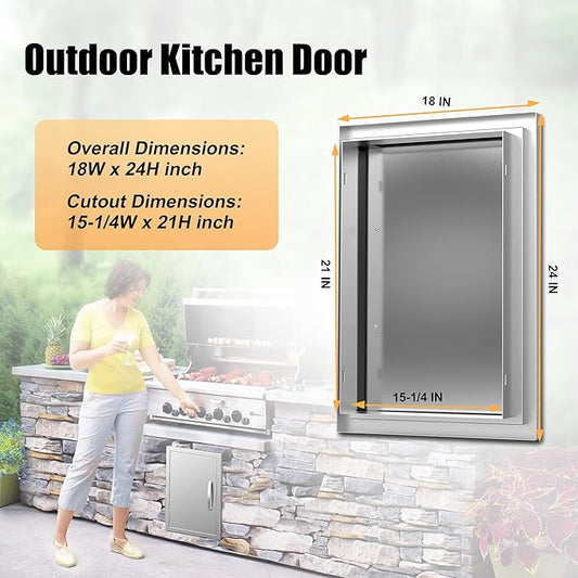 Outdoor Kitchen Doors 18W x 24H Inch, Single BBQ Access Door 304 Stainless Steel for Outdoor Kitchen Cabinet Grill Station or BBQ Island