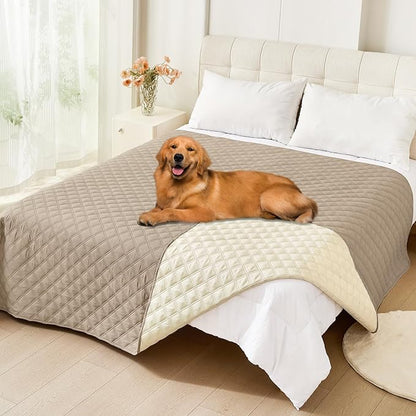 Smiry Waterproof Reversible Dog Bed Cover Pet Blanket | Pet Friendly, Soft Fabric, Washable Dog Blanket for Furniture Bed Couch Sofa, Checkered (82"x102", Taupe/Beige)