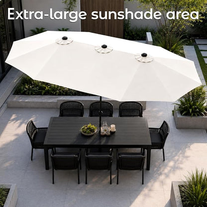 DomeShade Large 15FT Double Sided Patio Umbrella with Base Included,Rectangle Sun Shade for Pool,Deck,Backyard,Patio,Garden –Large White Outdoor Umbrella,Ivory