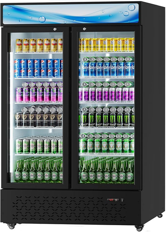 Beverage Cooler Commercial Refrigerator 40.3 Cu.Ft. Glass Door Display Refrigerator with LED Light, Shelves, Display 10 Commercial Beverage Refrigeratorfor Restaurant Cafe Bar Store (40.3 Cu.Ft.)