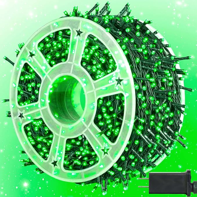 kemooie 500 LED Green St. Patrick's Day Lights, 164 FT Waterproof Fairy String Lights with 8 Modes & Memory Function, Plug in Outdoor String Light for Xmas Garden Balcony St. Patrick's Day Decor