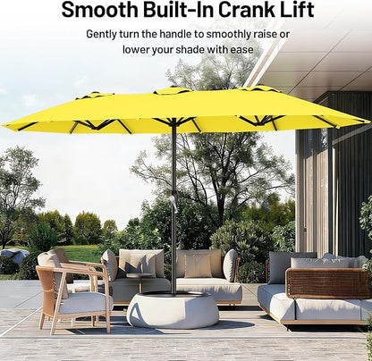 AreShark 15ft Patio Umbrella with Base, Double Sided Outdoor Umbrella with 12 Fiberglass Ribs, Large Outdoor Umbrella for Garden, Pool, Deck, Backyard & Market, Yellow