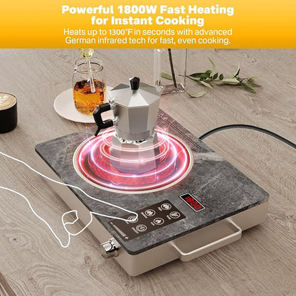 Alemania Single Burner Ceramic Cooktop, Portable 1800W Electric Stove, Countertop Burner for Cooking, Plug in Kitchen Hot Plate, Temperature Adjustable Compact Hob Camping Stoves