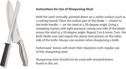Farberware 15-Piece Knife Block Set, High-Carbon Stainless Steel Kitchen Knife Set with Black Wood Block, Chef Knife, Bread Knife, Santoku, Steak Knives and Sharpening Steel