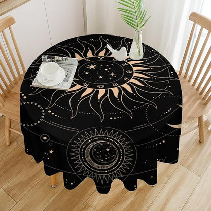 Vintage Tarot Moon Round Tablecloth Boho Mystical Crescent Cosmic Zodiac Star Galaxy Space Table Cloth Water Resistant Wipeable Table Cover for Picnic Party Holiday Kitchen Dinner Table 60"