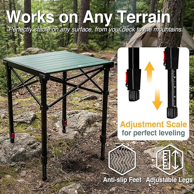 Camping Table Portable Foldable with Adjustable Height, Lightweight Collapsible Aluminum Roll-Up Camp Table with Storage Bag & Carry Bag, Heat-Resistant for RV Picnic BBQ Camping (Large 28"×25")