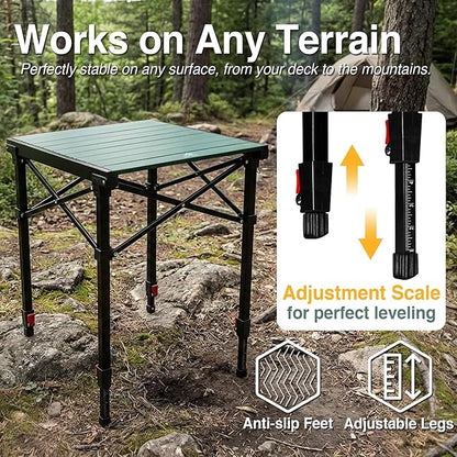 Camping Table Portable Foldable with Adjustable Height, Lightweight Collapsible Aluminum Roll-Up Camp Table with Storage Bag & Carry Bag, Heat-Resistant for RV Picnic BBQ Camping (Medium 20"×18")