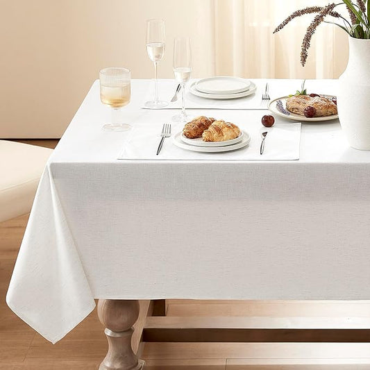 Cream Tablecloth for Rectangle Table Linen Cotton Blend Burlap Kitchen Dining Oblong Table Covers County Neutral Decoration Ivory Daily Use Picnic Holiday 8ft 60x84 Inch