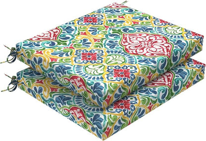 DYTXIII Set of 2 Outdoor Chair Cushions, Water Resistant 18.5"x16"x2" Square Seat Cushion for Patio Dining Chairs, High-Density Replacement Pads for Indoor Outdoor Furniture - Damask Red