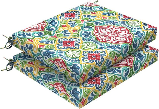 DYTXIII Set of 2 Outdoor Chair Cushions, Water Resistant 18.5"x16"x2" Square Seat Cushion for Patio Dining Chairs, High-Density Replacement Pads for Indoor Outdoor Furniture - Damask Red