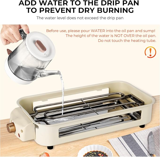 Pukomc Electric Indoor Grill,2 in 1 Indoor Grills for Kitchen | Smokeless Grill Net & Non-Stick Cooking Removable Plate,Temperature Control,Dishwasher Safe,1700W Beige