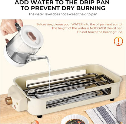 Pukomc Electric Indoor Grill,2 in 1 Indoor Grills for Kitchen | Smokeless Grill Net & Non-Stick Cooking Removable Plate,Temperature Control,Dishwasher Safe,1700W Beige