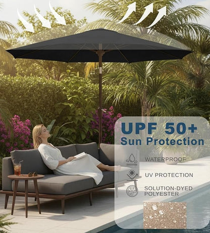 9FT Auto-Tilt Patio Umbrella|Outdoor Market Table Umbrella with 8 Fiberglass Ribs for Pool,Deck&Backyard