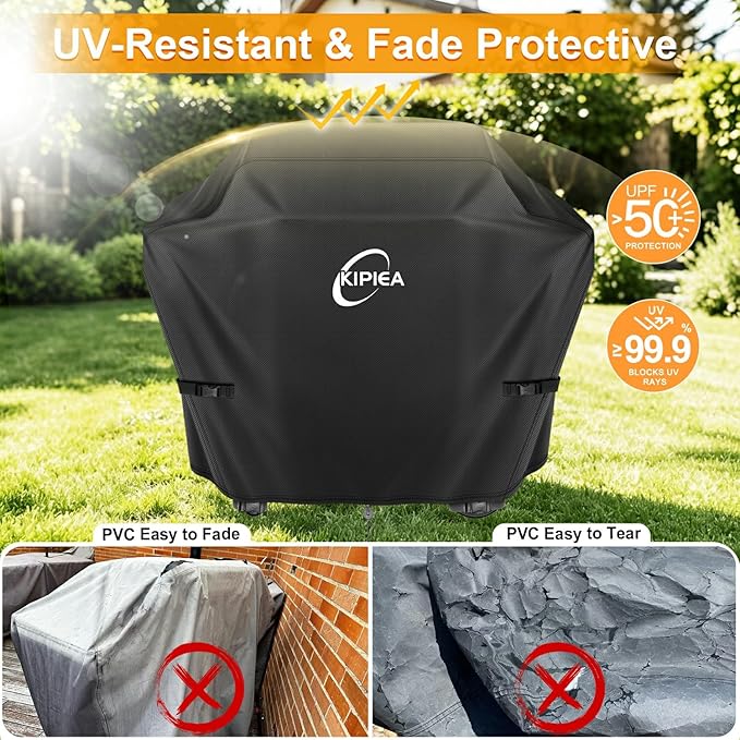 Kipiea 600D Heavy Duty Gas Grill Cover for Weber Spirit 300 Series Grills, Including Spirit E-310, E-330 & S-315, 52-Inch Waterproof BBQ Cover with Windproof Buckles, UV Resistant, No Tear, No Fading