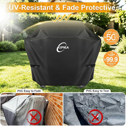 Kipiea 600D Heavy Duty Gas Grill Cover for Weber 2022+ Genesis 400 Series & Pre-2024 Summit 400 Grills, 70-Inch Waterproof BBQ Cover with Windproof Buckles – Not Compatible with Summit FS38 / FS38X