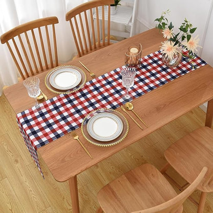 Waterproof Checkered Tablecloth Runner Fabric - Rectangle 12x108 Inch Classic Gingham Buffalo Plaid Table Cover for Indoor/Outdoor Use - for Kitchen, BBQs, and Parties