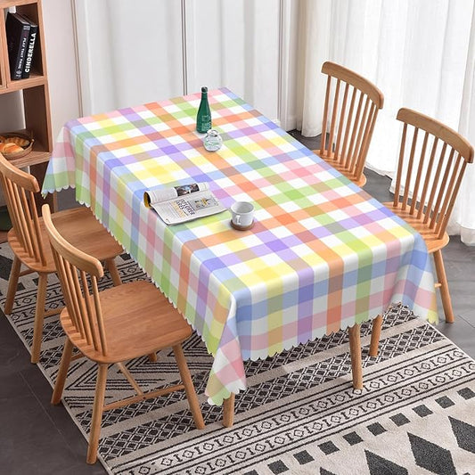 Checkered Rectangle Tablecloth 55x102 Inch - Colorful Plaid Table Cloth, Gingham Wrinkle Free Waterproof Table Cover for Kitchen, Party, Dinner and Outdoor