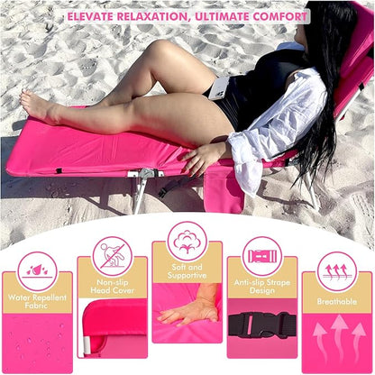 3 in 1 Women Comfort Backpack Beach Tanning Lounge Chair with Cushion Face Hole Softer Padded Adjustable Washable, Layout Sun Chair for Adults Outside Reading Sunbathing Poolside, 6 Position, Pink