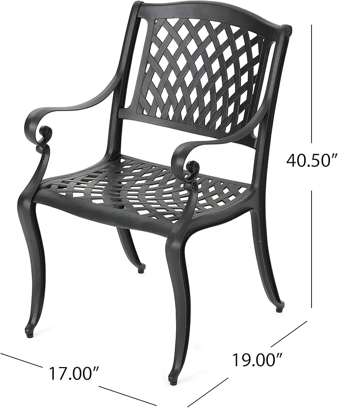 Christopher Knight Home Cayman Outdoor 6-Seater Cast Aluminum Dining Set, 7-Pcs Set, Black Sand