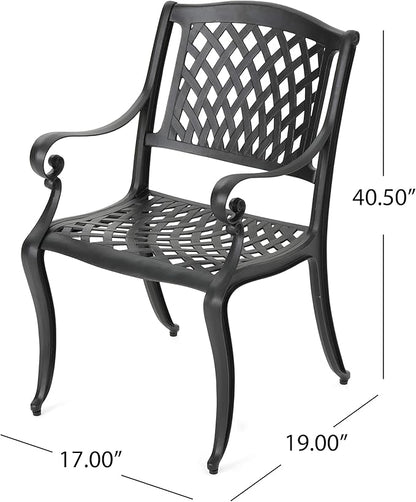 Christopher Knight Home Cayman Outdoor 6-Seater Cast Aluminum Dining Set, 7-Pcs Set, Black Sand