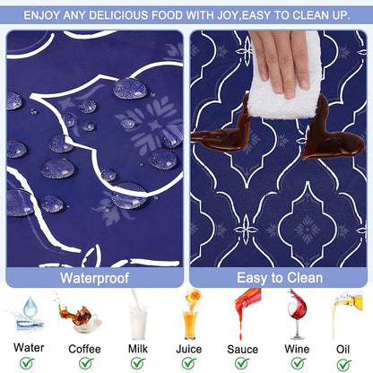 Picnic Table Cover with Bench Covers Windproof Waterproof Picnic Table Covers Camping Tablecloth with Self-Storage Bag, 72in, Dark Blue