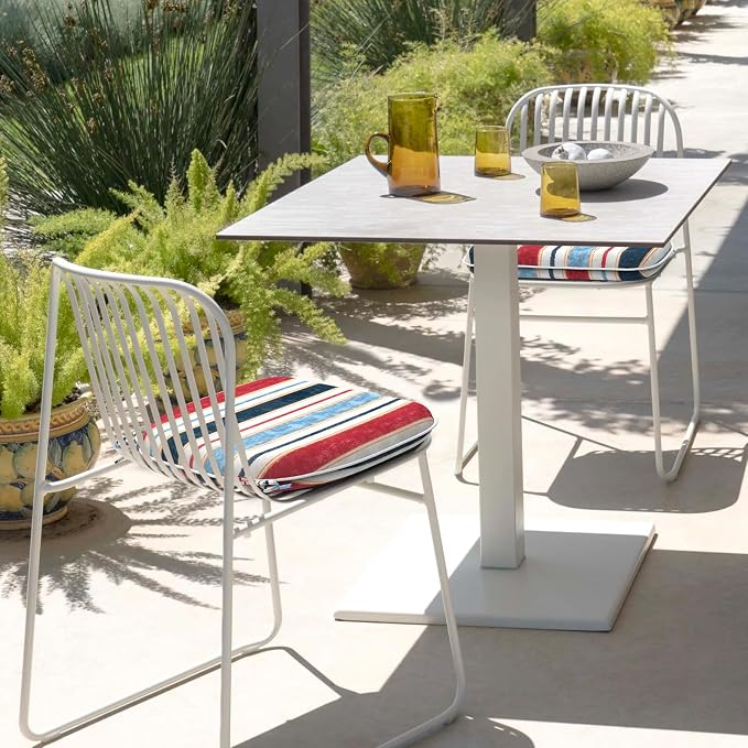DYTXIII Set of 2 Outdoor Chair Cushions with Ties,Water Repellent Patio Chair Pads 17"x 16" for Outdoor Furniture,Round Corner Seat Cushions for Garden Yard Kitchen Stripe Red Blue