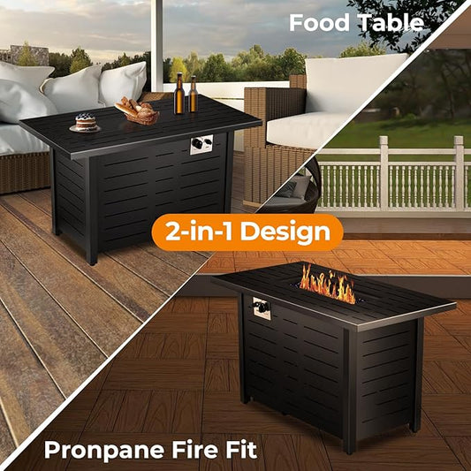 R.W.FLAME 43 Inch Propane Fire Pit, 3-in-1 Multi-Use Outdoor Fire Pit Table, 50,000 BTU Steel Gas Fire Pit with Lid & Lava Rock, Add Warmth and Ambience for Patio Deck Garden, Outdoor Gatherings