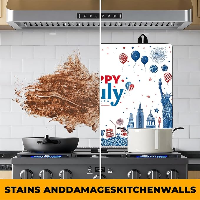 Patriotic Stove Top Cover, Heat Resistant Electric Stove Protector Mat, Large Diatomite Kitchen Counter Mat, Independence Day Decor American Flag Kitchen Accessory (happy july-2, 28x20 Inch)