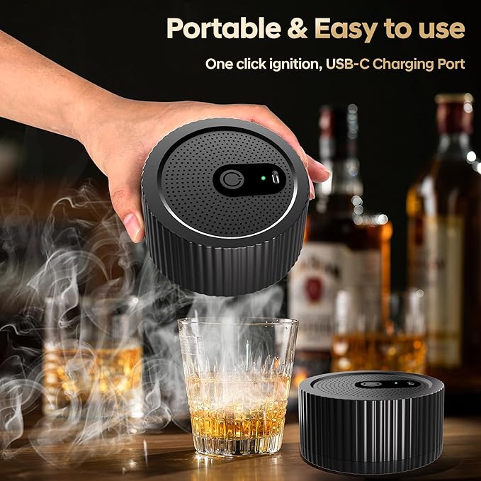 Electric Whiskey Smoker Kit, Old Fashioned Bourbon Drink Cocktail Smoking Kit with 8 Flavors Wood Chips, Anniversary Birthday Gifts Christmas for Men Father Whiskey Lovers (NO Butane Needed)