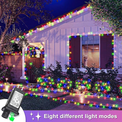 131FT 400 LED Outdoor String Lights, Multicolor Christmas Lights Indoor | Plug in Waterproof 8 Modes Clear Wire String Twinkle Lights for Bedroom Outside Patio Yard Xmas Party Holiday Decorations