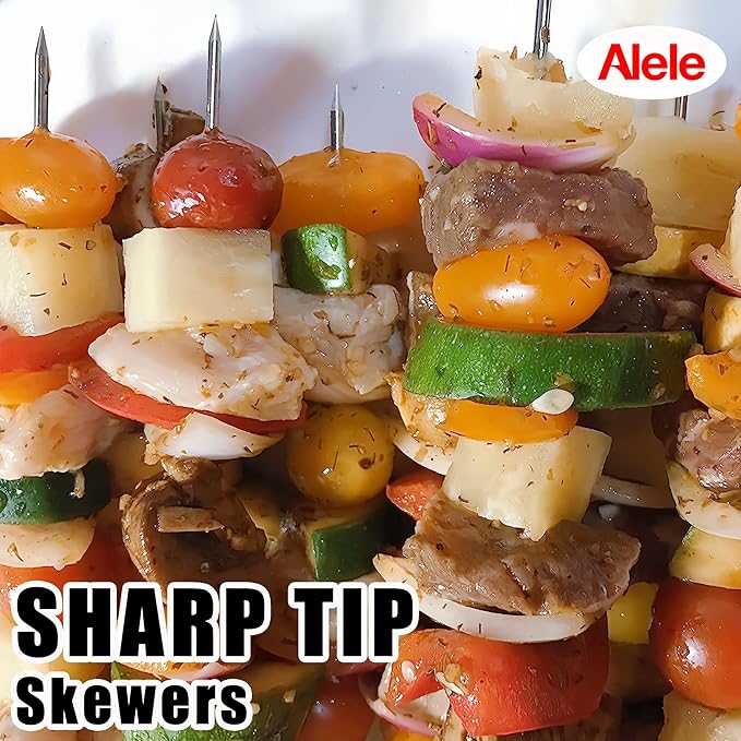 8 Inch Stainless Steel Barbecue Skewers,Alele Mini Roast goose needle, BBQ Skewers, Shish Kebab Kabob Skewers (12p)