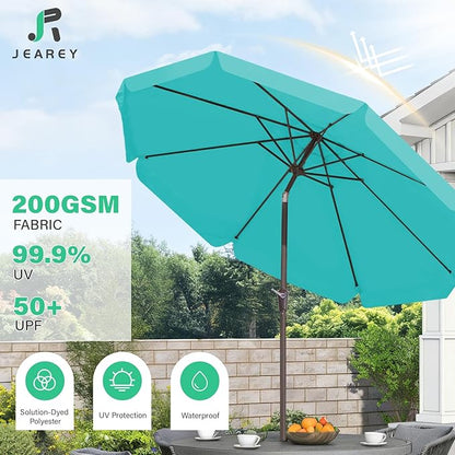 JEAREY 9 FT Patio Umbrella Outdoor, Table Umbrellas Market Umbrella w/Push Button Tilt/Crank, 8 Sturdy Ribs(Teal)