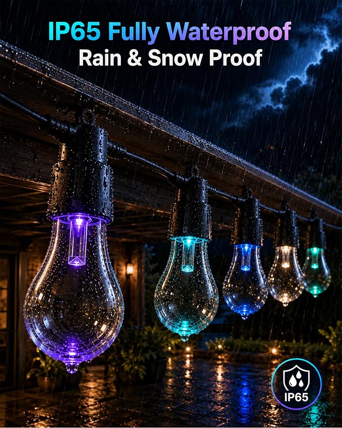 27FT Outdoor String Lights, RGBW LED String Lights Outdoor with APP & RF Remote Control, Color Changing Patio Lights Outdoor Waterproof IP65, for Backyard Garden Party Wedding Christmas Decor