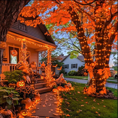 JMEXSUSS 250 LED Orange String Lights, 91.5ft Halloween Lights Plug in | Connectable Fall Light, 8 Modes, Waterproof, Indoor/Outdoor, for Yard Patio Porch Rail Halloween Fall Christmas Holiday Decor